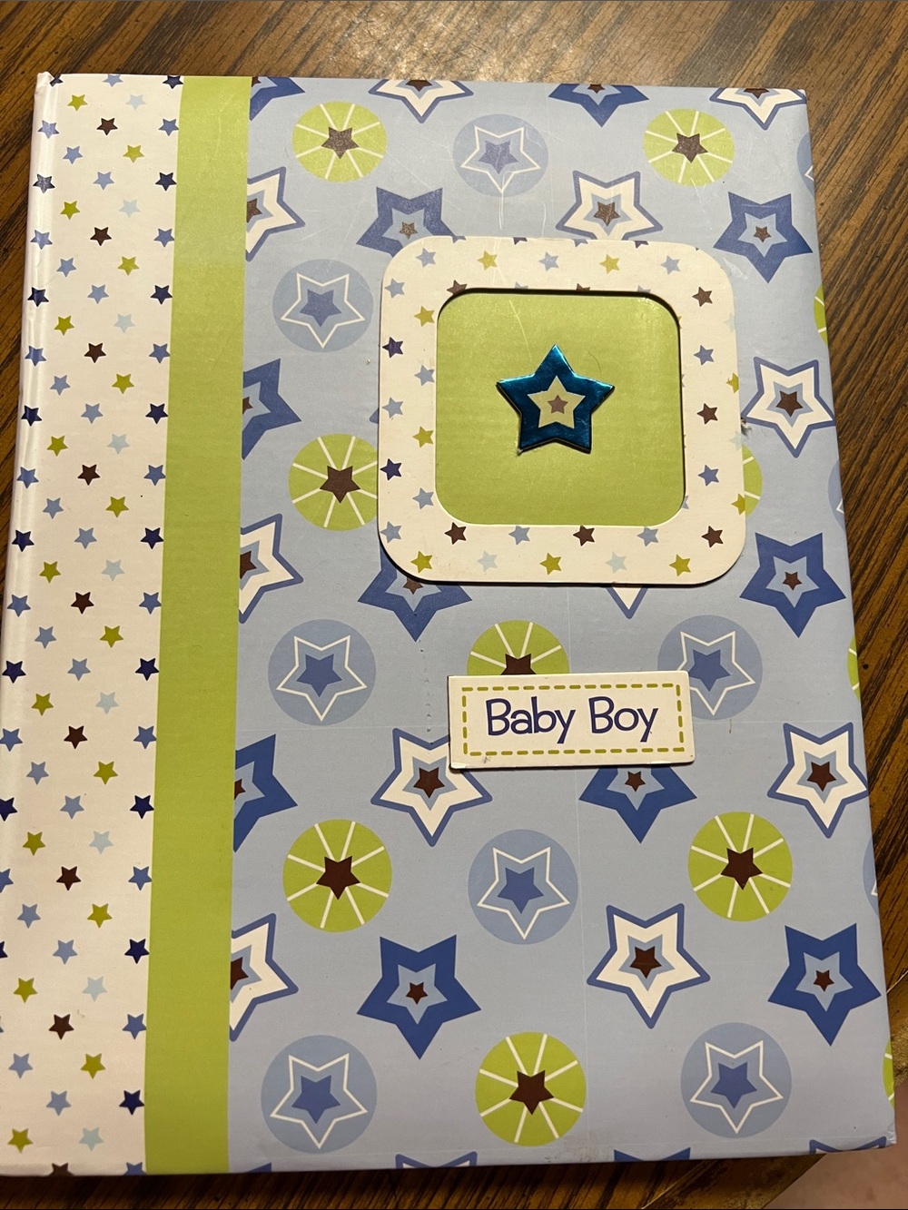 Baby Boy Star-Themed Keepsake Book - Blue & Green and Photo Book